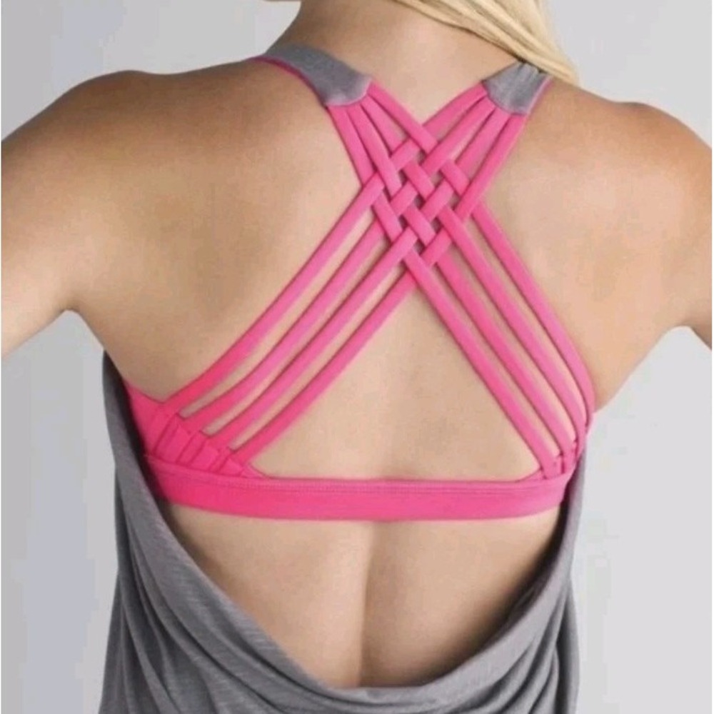 Lululemon Crisscross Strap Pink Built in Bra Gray Tank Top 2 W/ Pads Criss Cross